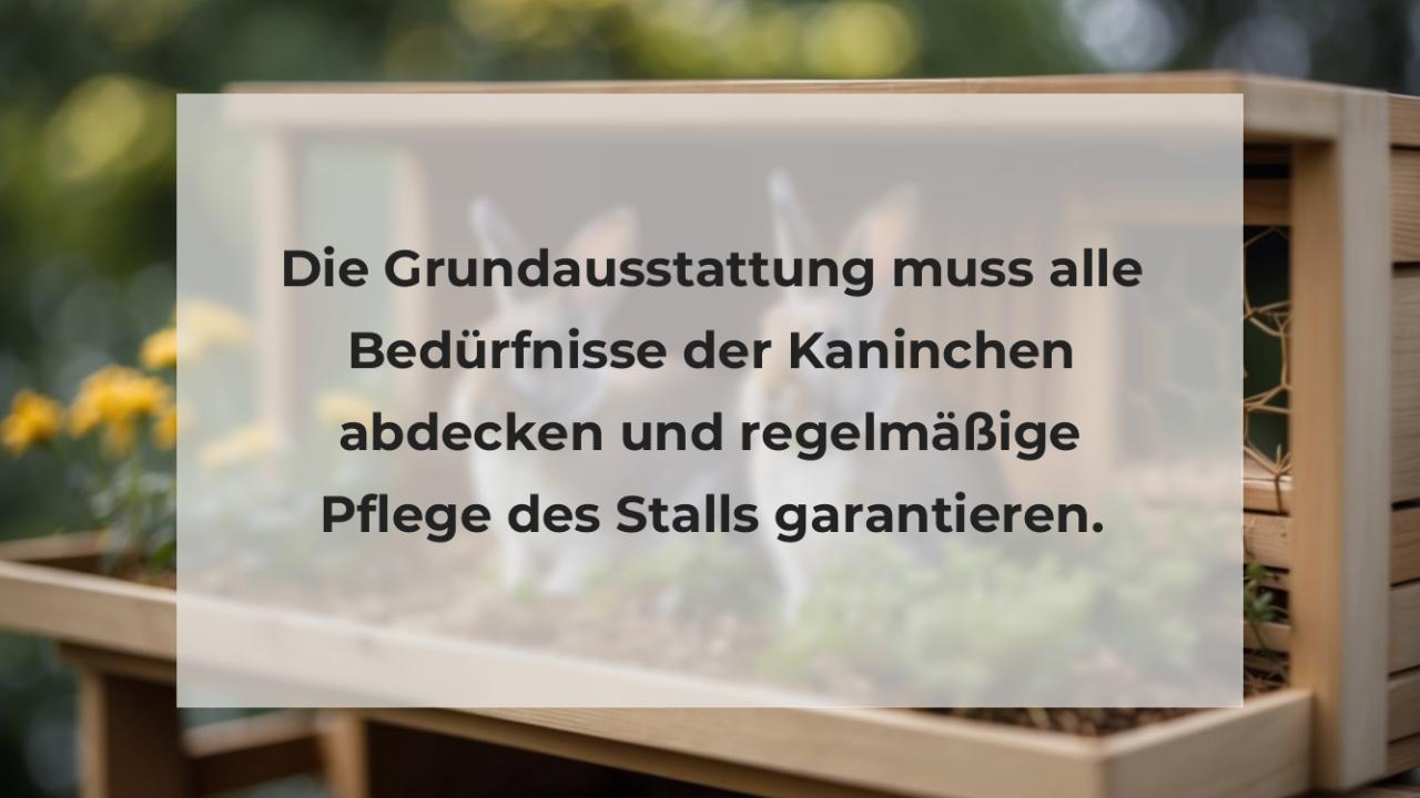 Die Grundausstattung muss alle Bedürfnisse der Kaninchen abdecken und regelmäßige Pflege des Stalls garantieren.