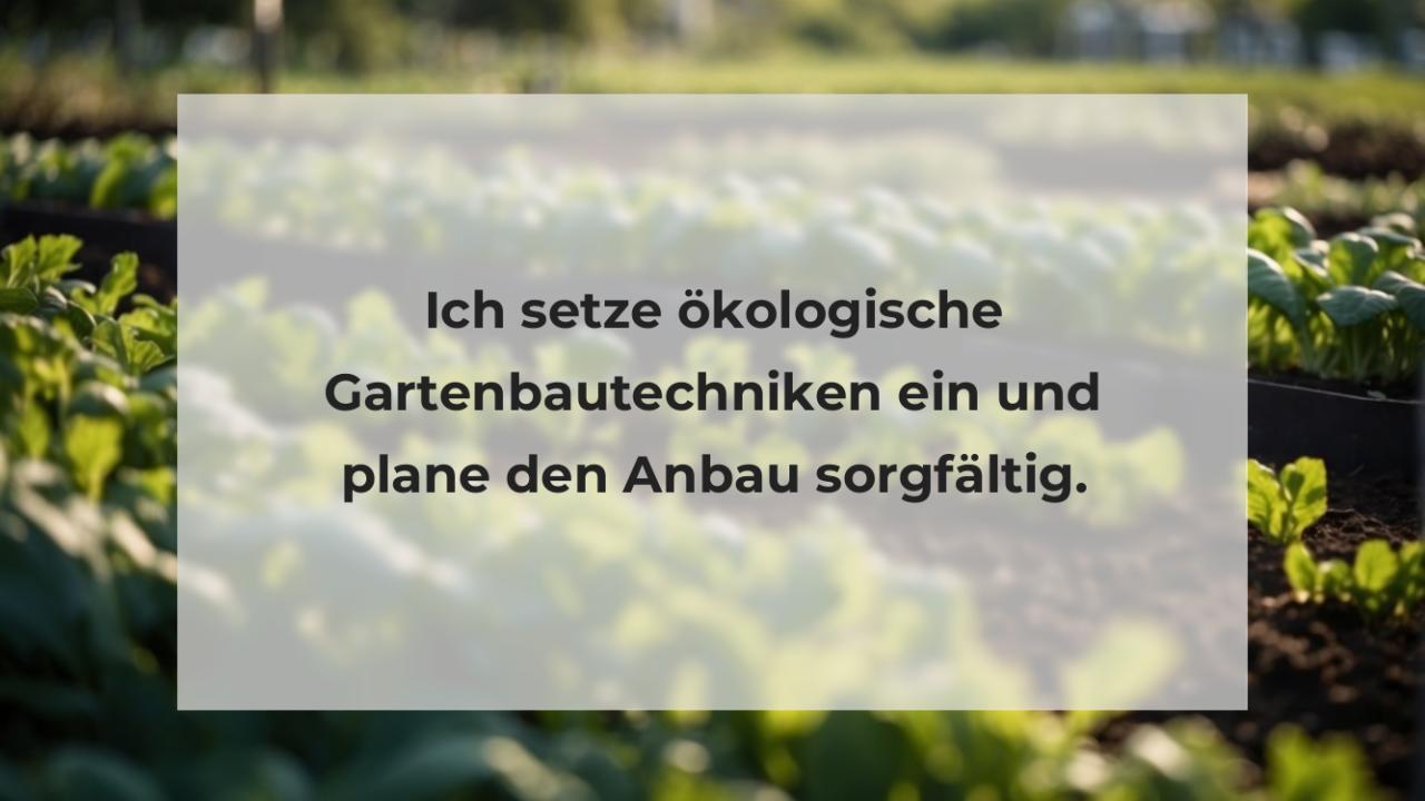 Ich setze ökologische Gartenbautechniken ein und plane den Anbau sorgfältig.