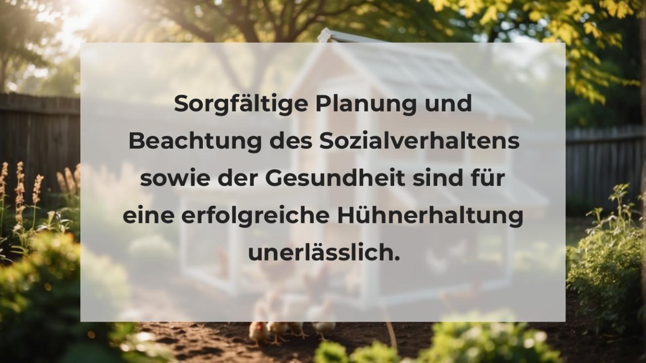 Sorgfältige Planung und Beachtung des Sozialverhaltens sowie der Gesundheit sind für eine erfolgreiche Hühnerhaltung unerlässlich.